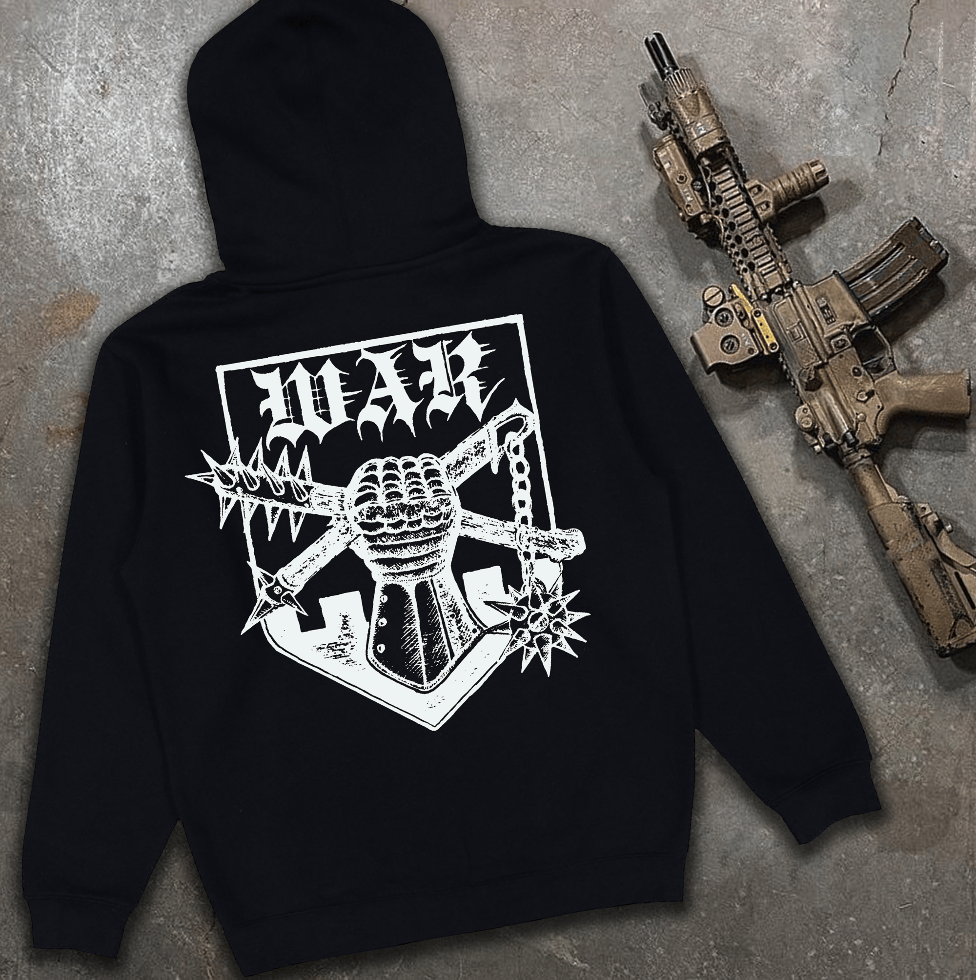 Худі з принтом WAR чорне на флісі / без флісу