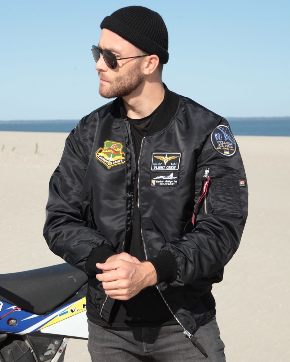 Бомбер MA-1 чорний з нашивками 831БрТА Olymp