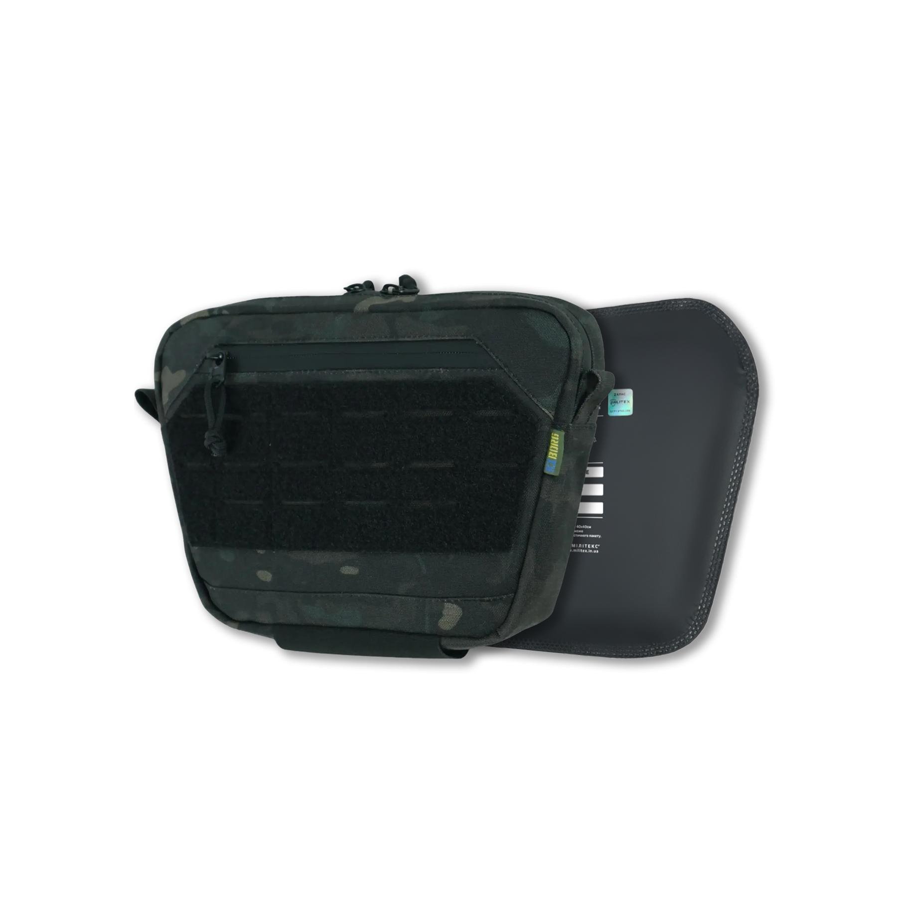 Сумка-напашник M Kiborg з балістичним пакетом 2 клас захисту PE Militex GU Сordura Black Multicam KIBORG