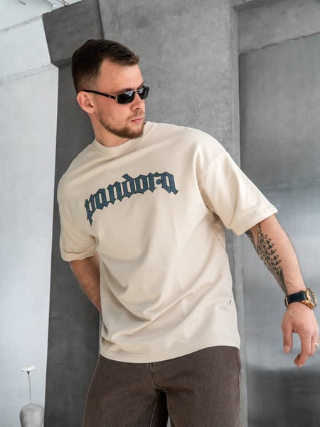 Футболка чоловіча оверсайз з принтом PANDORA Teamv Бежева