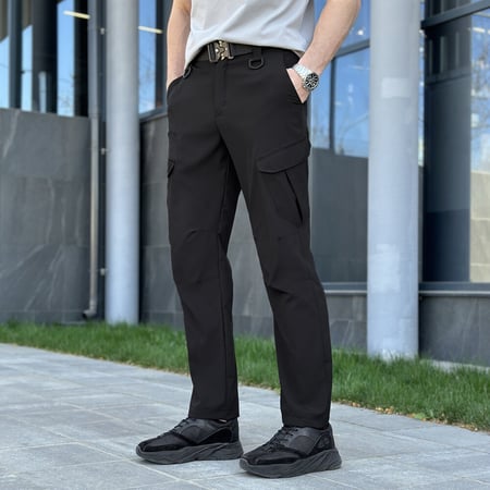 Штани карго чоловічі весняні з кишенями чорні Pobedov Tactical Soft