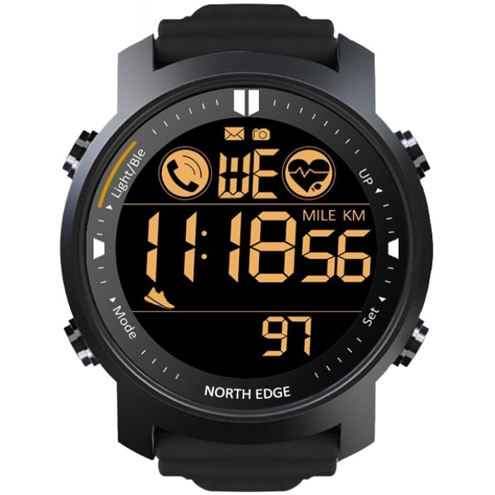 Чоловічий водостійкий тактичний годинник North Edge Laker Black 5BAR