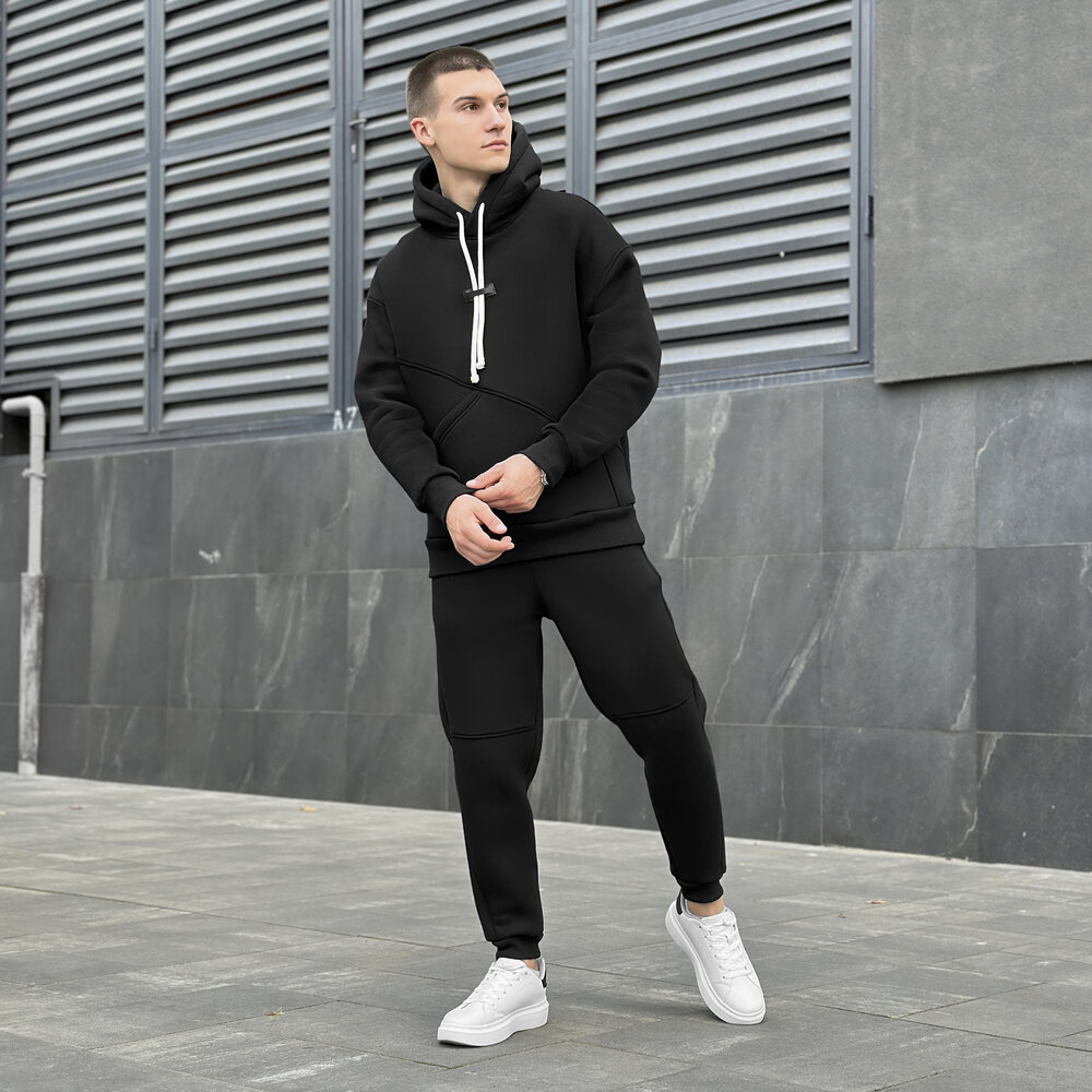 Чорний чоловічий спортивний костюм осінь/зима з капюшоном Pobedov Space