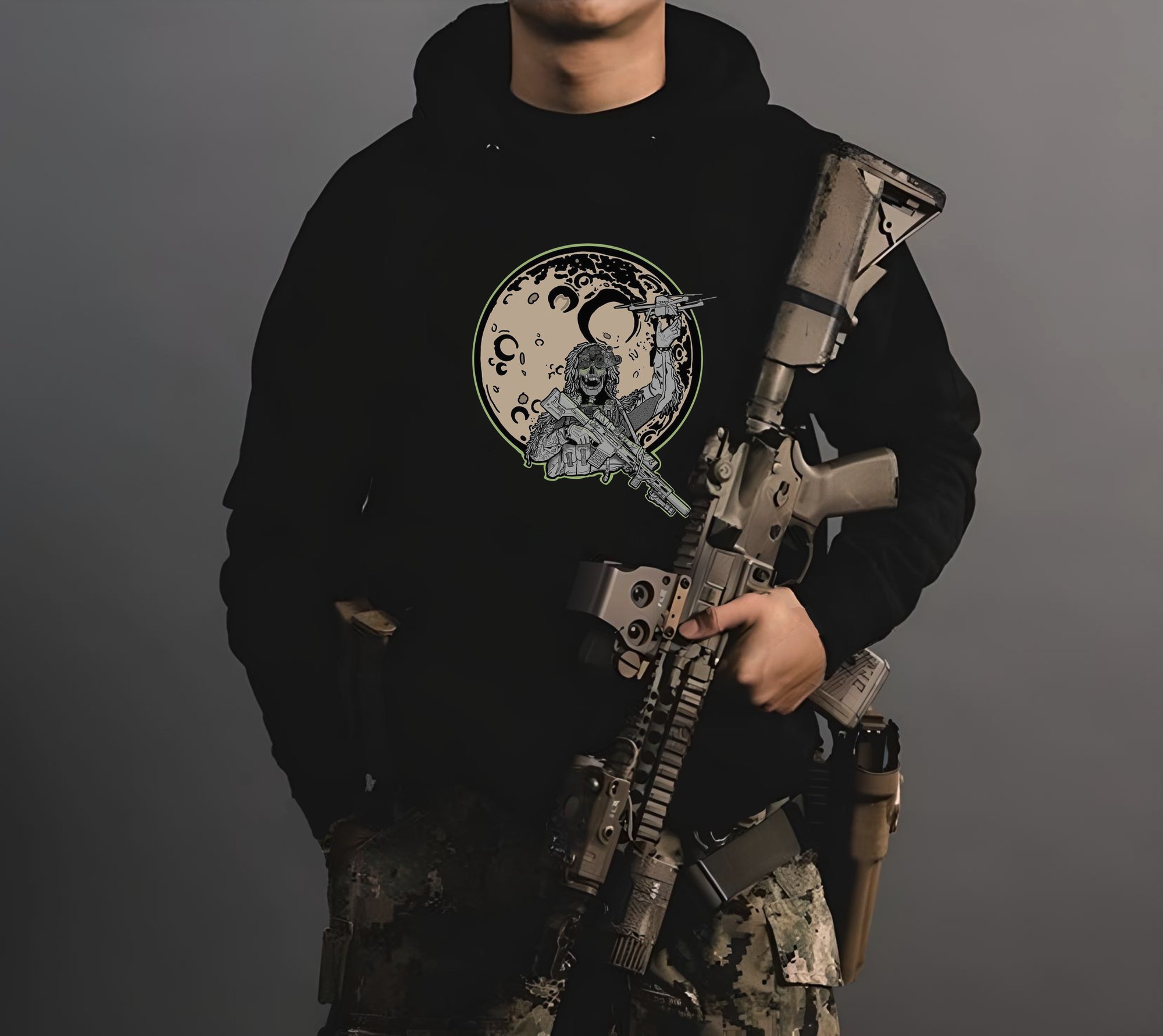 Худі без флісу з принтом АЕРОРОЗВІДКА чорне