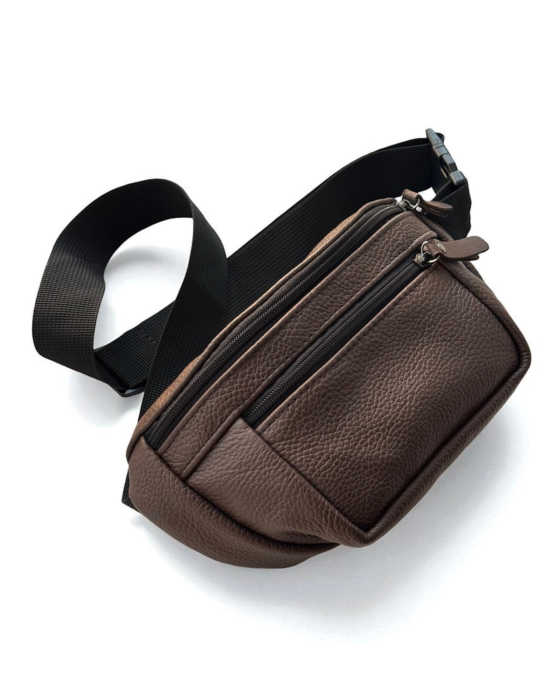 Сумка чоловіча бананка із натуральної шкіри коричнева SKILL