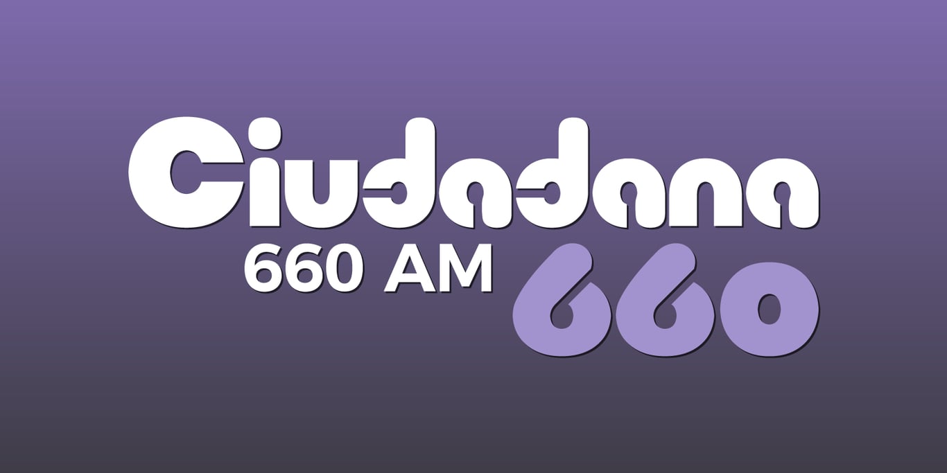 Texto blanco sobre fondo morado: Ciudadanía 660 AM. 660