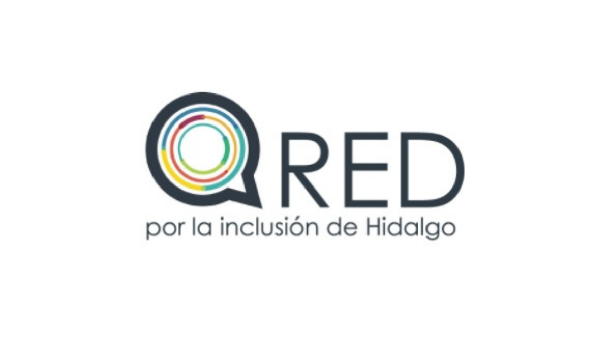 Logotipo de Red por inclusión de Hidalgo, un globo de texto con círculos de colores amarillo, azul y verde dentro.
