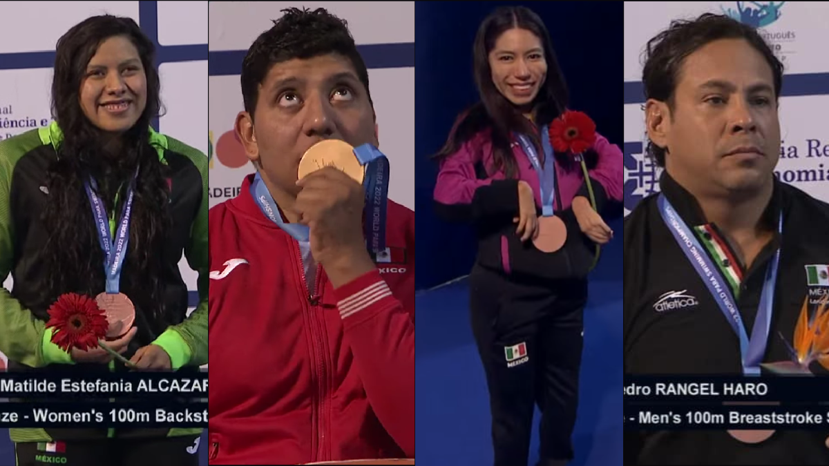 Jesús Hernández, Fabiola Ramírez, Pedro Rangel y Matilde Figueroa recibiendo sus medallas.