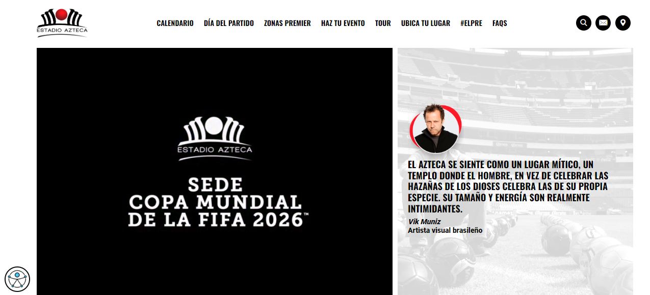 Captura de pantalla del sitio web: www.estadioazteca.com.mx