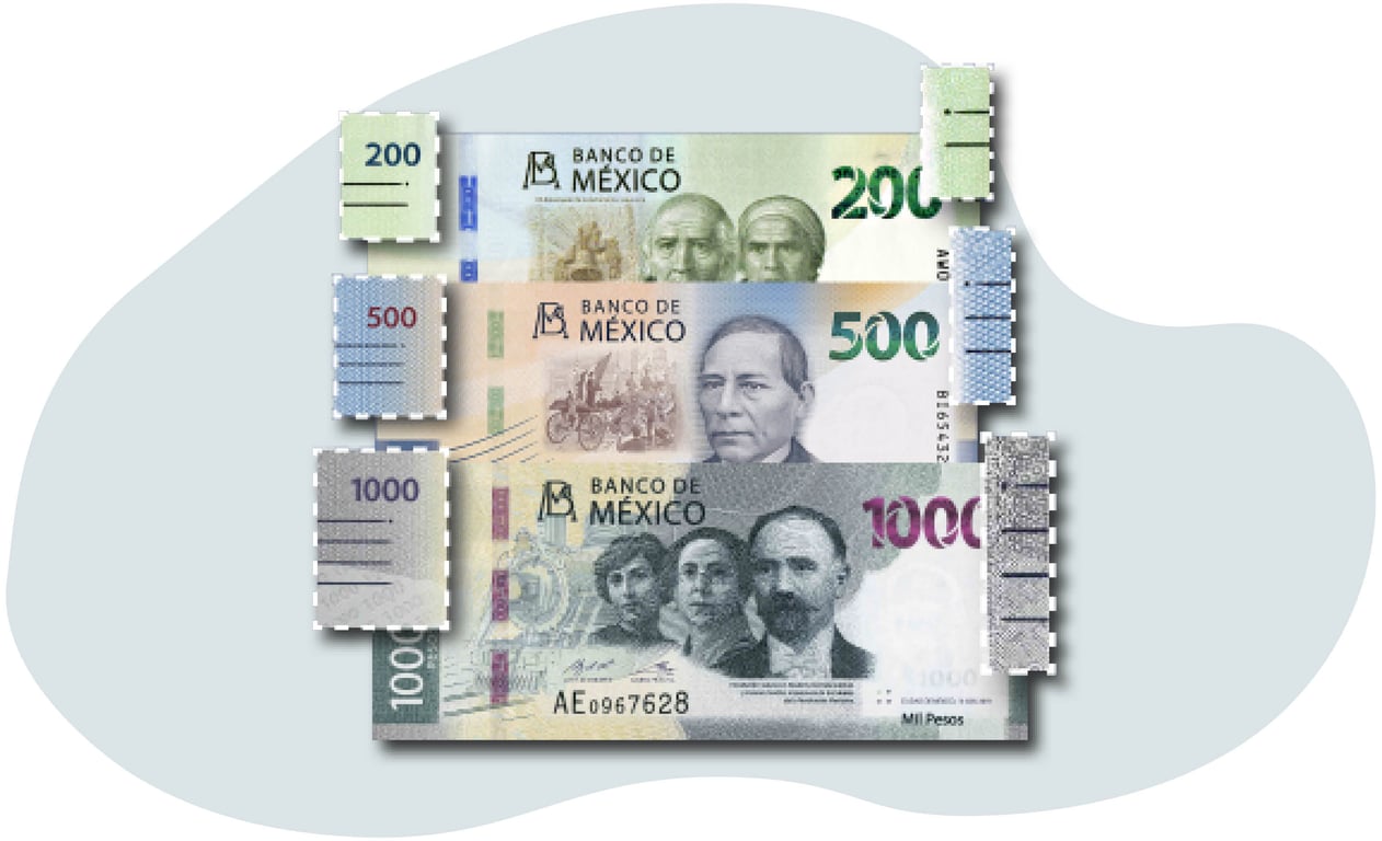 Billetes mexicanos con marcas hápticas