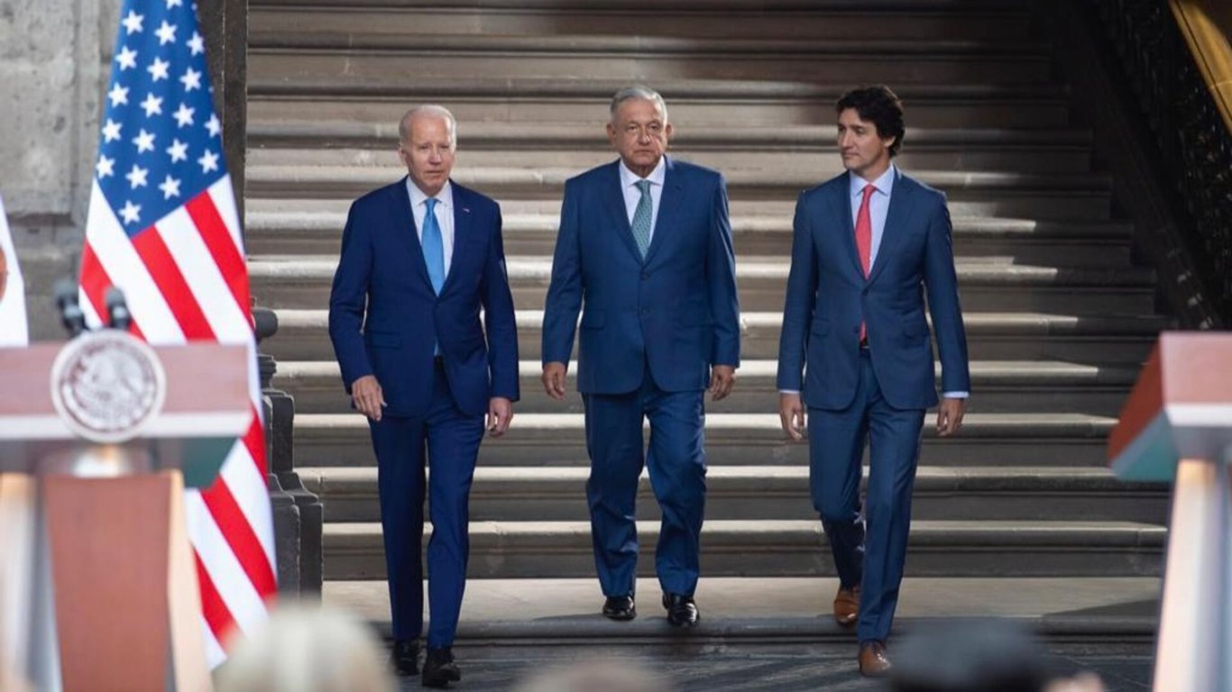 El presidente estadunidense Joe Biden, el primer ministro canadiense Justin Trudeau y el mandatario mexicano, Andrés Manuel López Obrador.