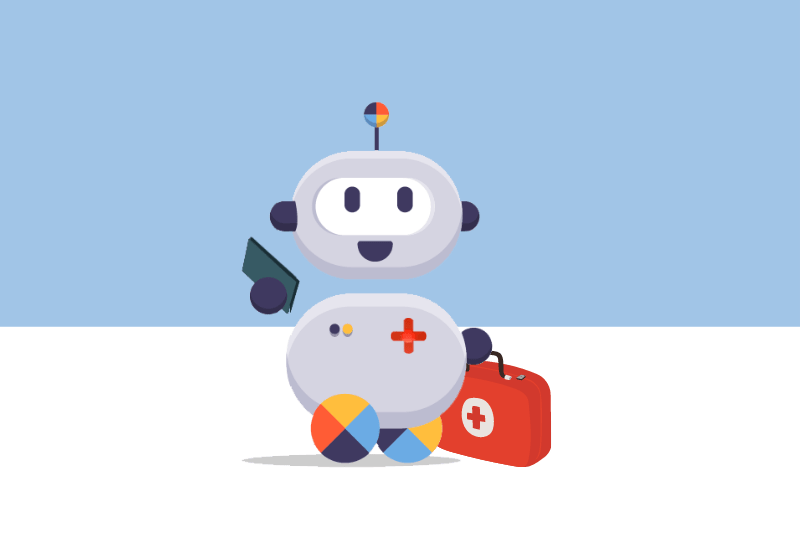 Ilustración de Google de un robot médico que carga con su kit de primeros auxilios.