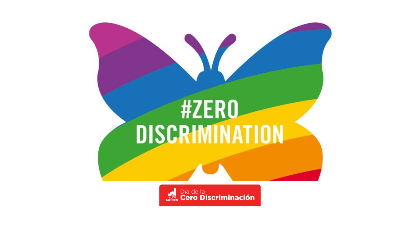 Símbolo del Día de la Cero Discriminación, ilustración de una mariposa con los colores representativos de la comunidad LGBTQ+