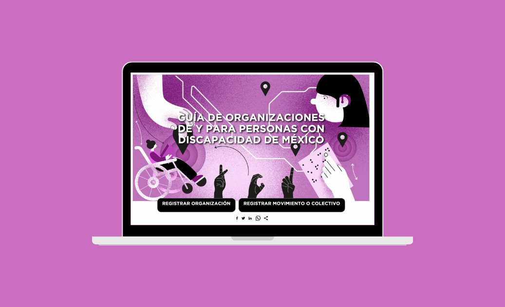 Laptop con una captura de pantalla de la Guía de organizaciones de y para personas con discapacidad en México.