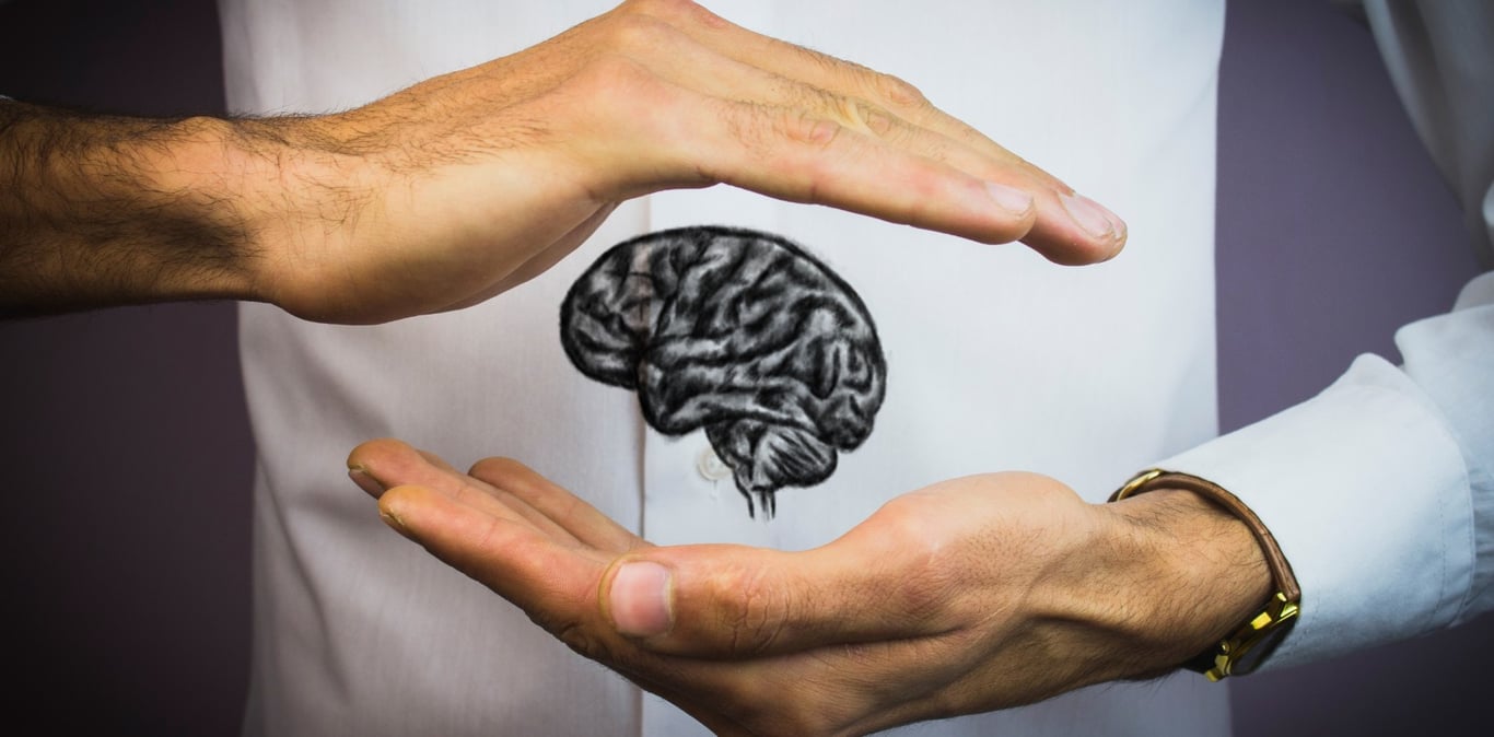 Dos manos sosteniendo una ilustración de un cerebro