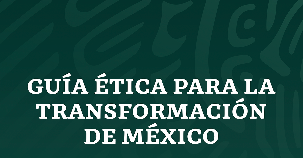 Fotografía de la portada de la Guía Ética para la Transformación de México donde se ve parte del águila del escudo nacional detrás del título de la Guía.