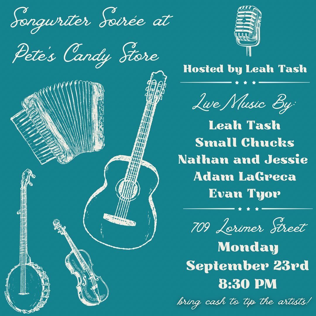🚨 LAST MINUTE SHOW 🚨 TONIGHT: Inkjetski @ Leah Tash Songwriter Soirée @ Pete's Candy Store
