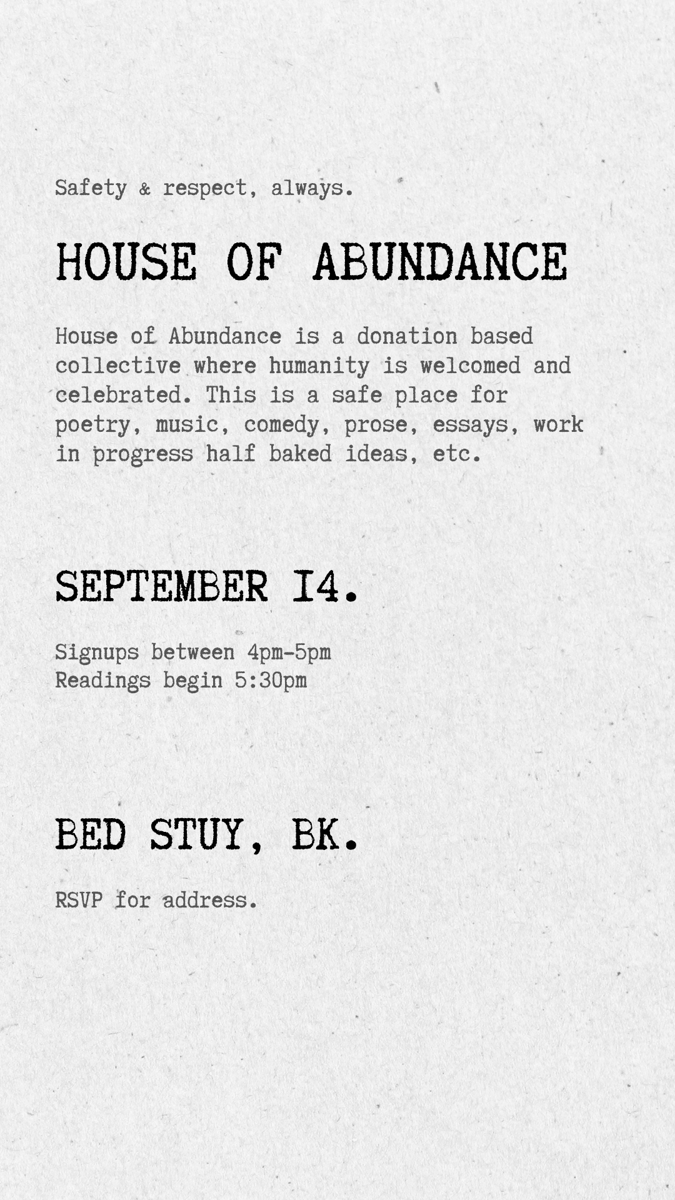 Show: 9/14 @ House of Abundance ~ back to our roots