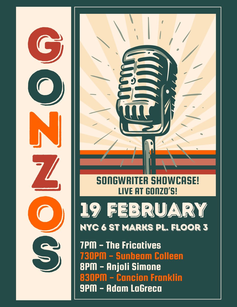 Show: The Fricatives & Adam LaGreca @ Gonzo's Songwriter Showcase
