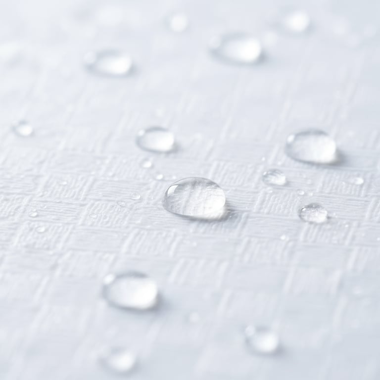 Water droplets beading on waterproof TPO roofing membrane