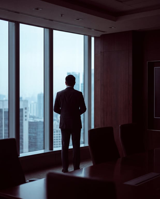 An executive alone, carrying the weight of the organization
