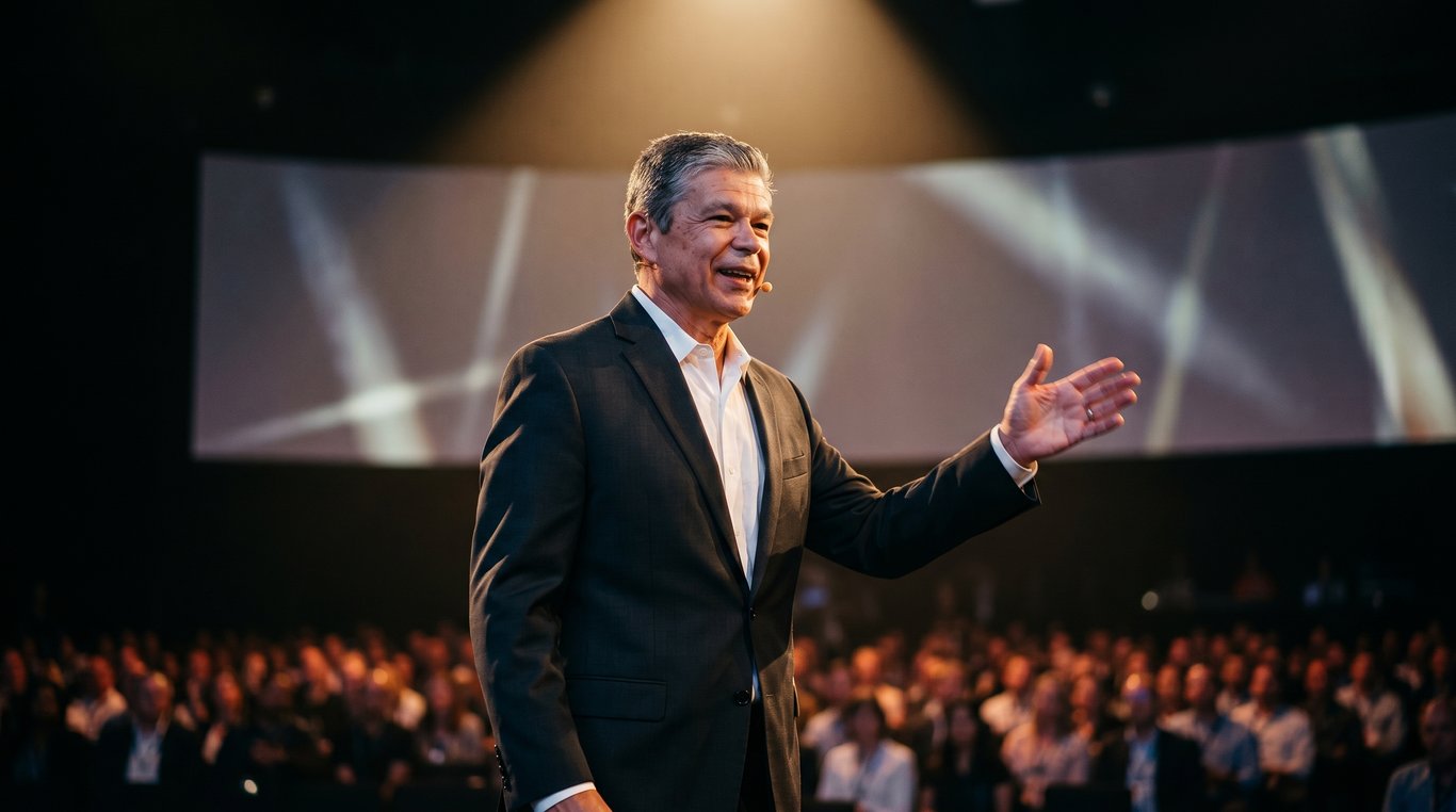 Robert W. Jones delivering a keynote at a large conference