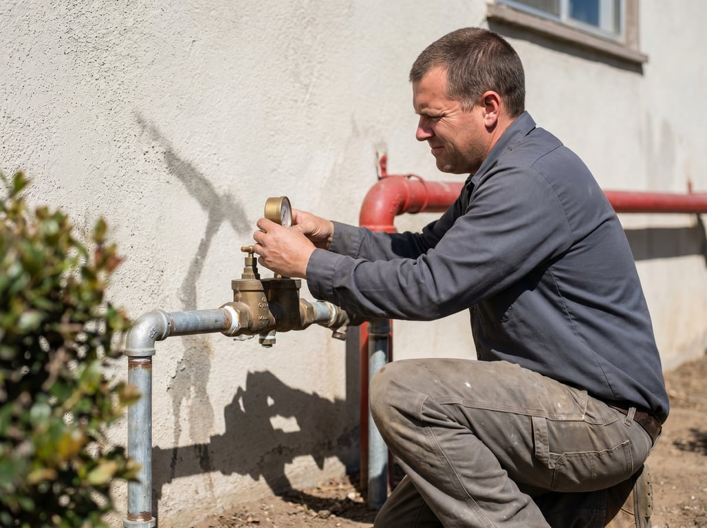 Smelly Mel's technician testing a backflow prevention assembly on a Bay Area fire line