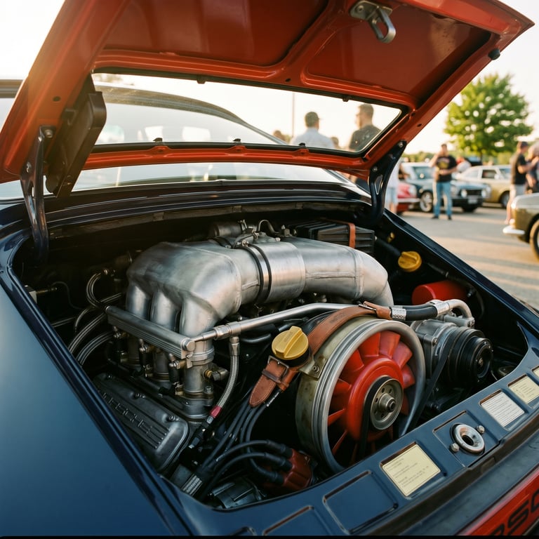 Cars & Kicks meet — air-cooled flat-six engine bay