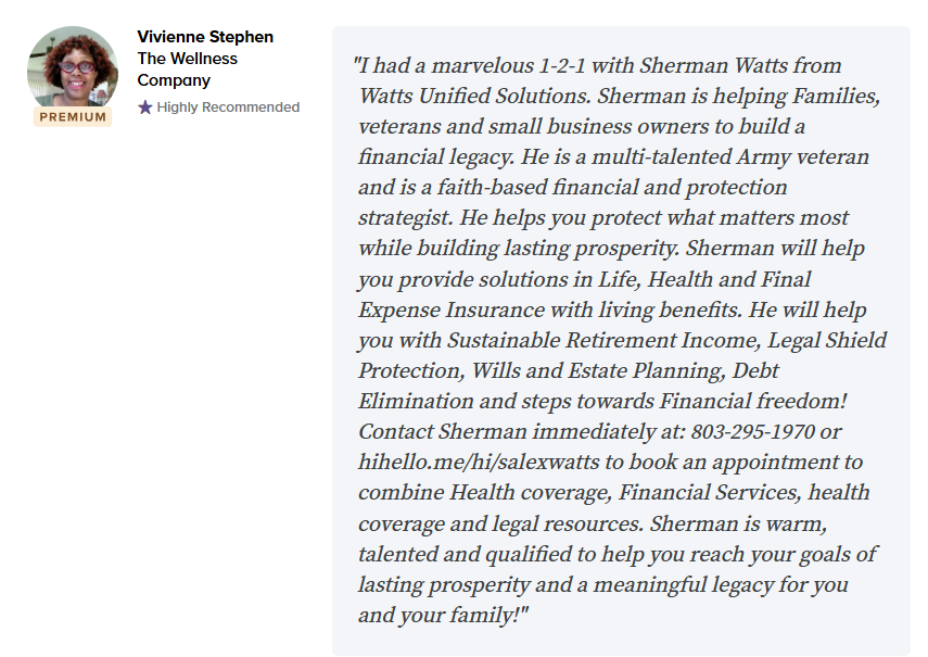 Customer review from Alignable - Family protection services