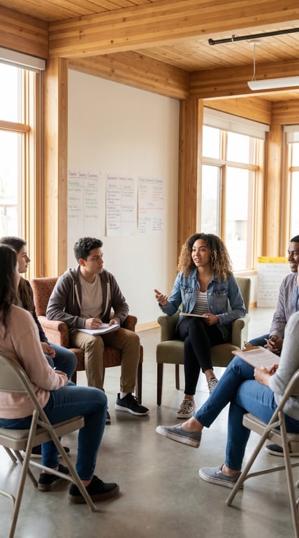 Youth program — diverse young adults in a collaborative circle discussion