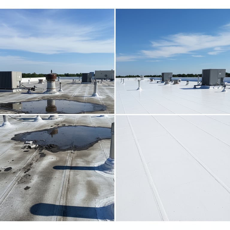 Before and after TPO roof restoration comparison
