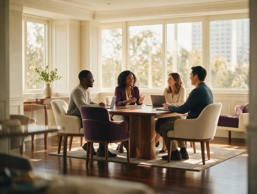 A diverse team in discussion around a boardroom table