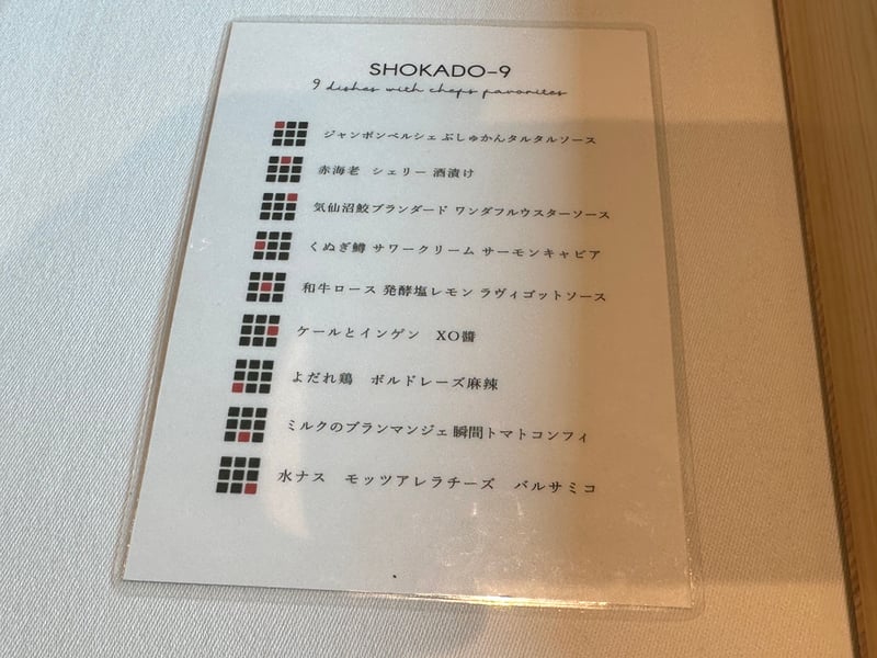 SHOKADO-9 のカード。9品の名前
