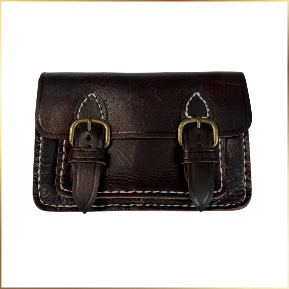 Dark Brown Snap Buckle Leather Moroccan Bag