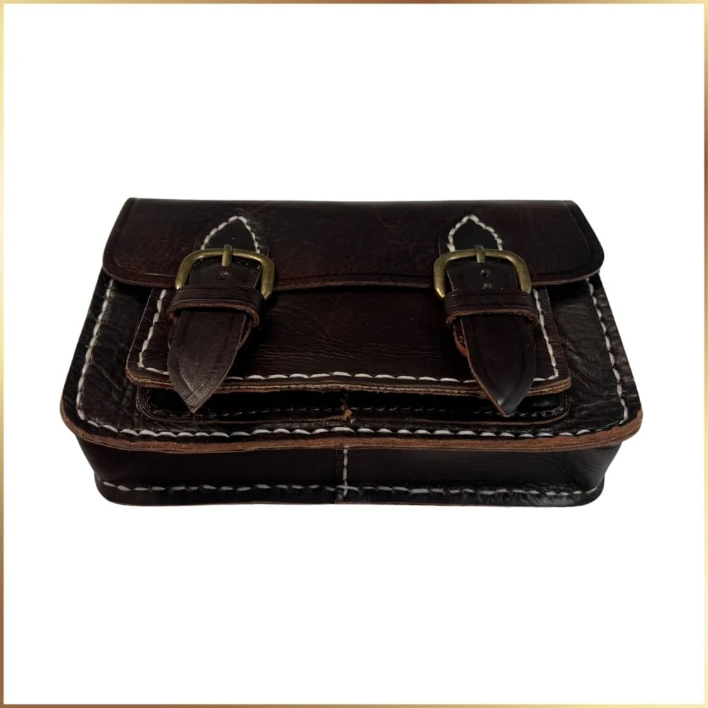 Dark Brown Snap Buckle Leather Moroccan Bag