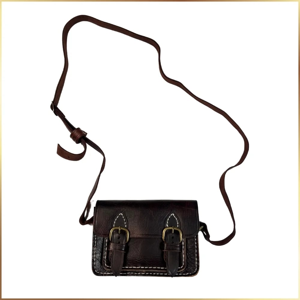 Dark Brown Snap Buckle Leather Moroccan Bag
