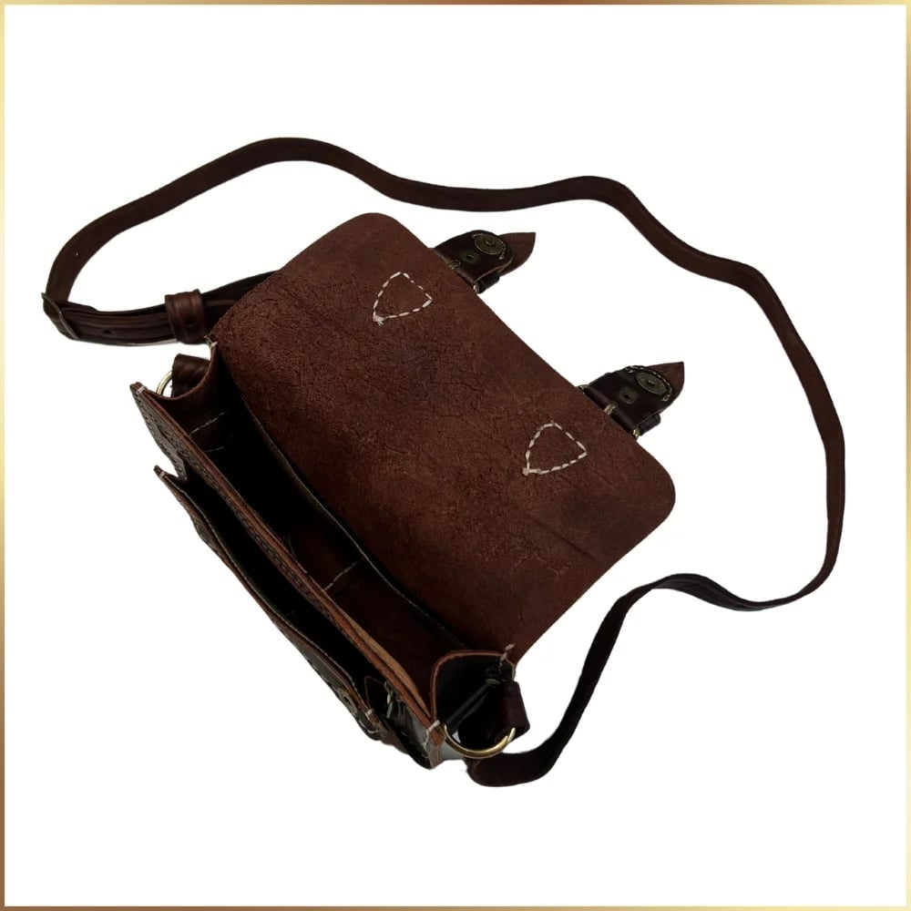 Dark Brown Snap Buckle Leather Moroccan Bag