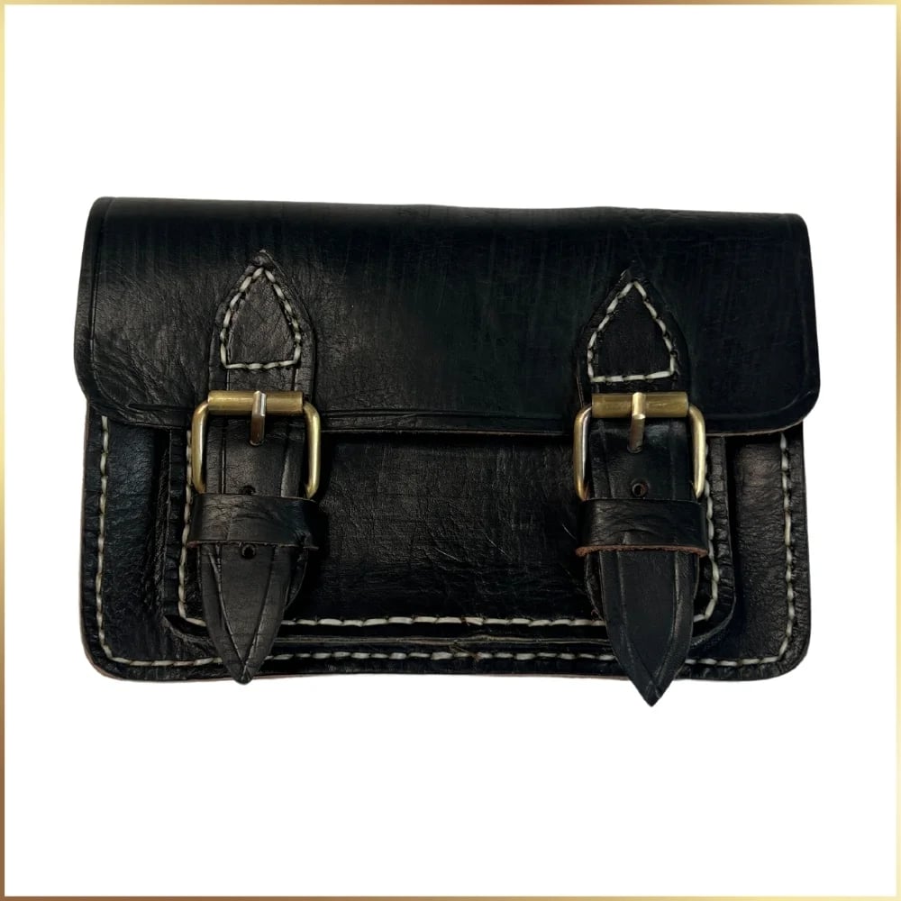 Black Snap Buckle Leather Moroccan Bag