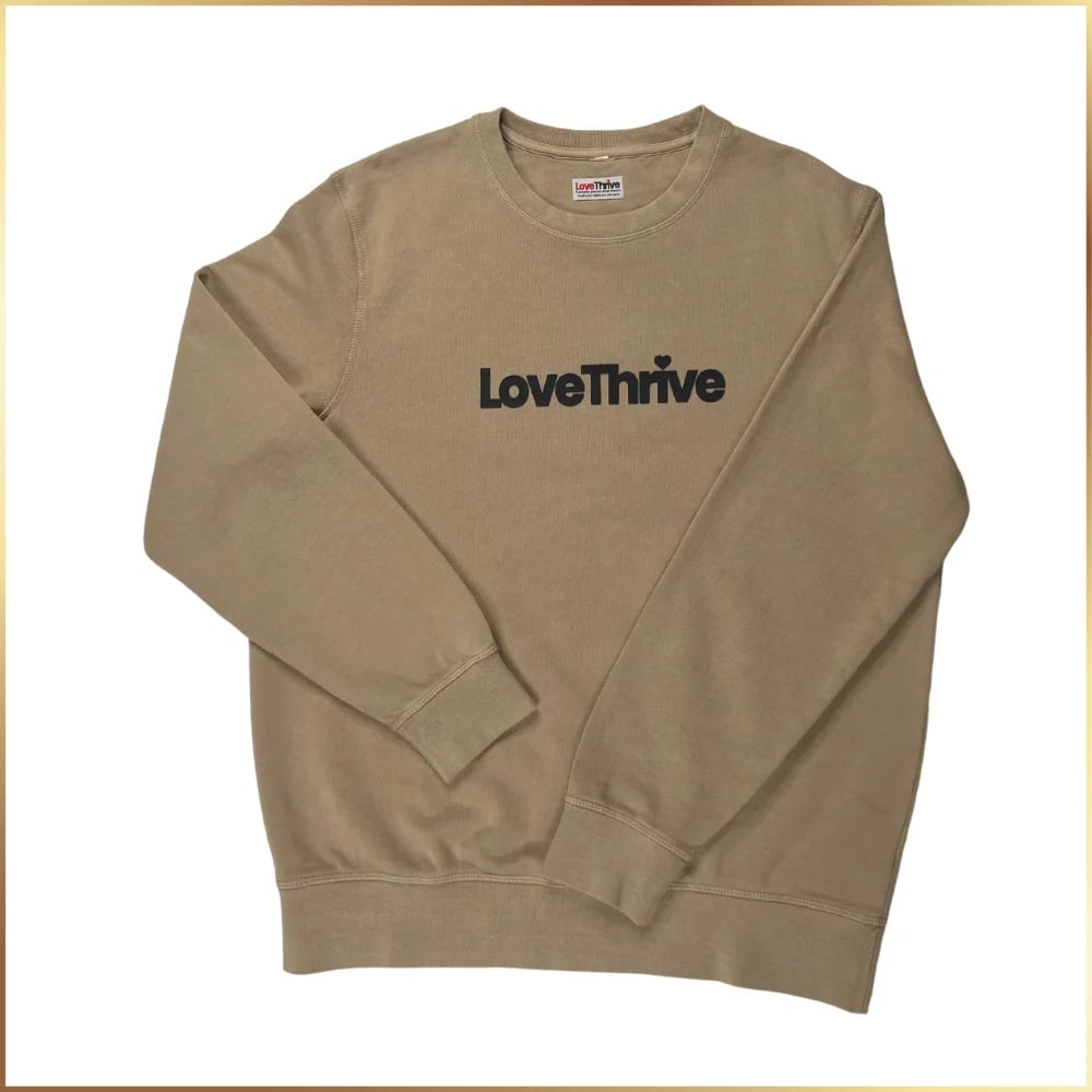 LoveThrive_sand_crewneck_front