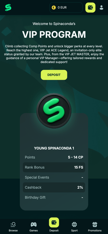 Spinaconda sports and new games screen