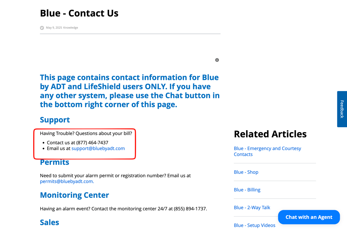Contact ADT by issue