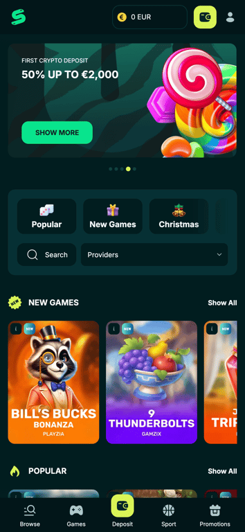 Spinaconda home with sign in and sign up buttons