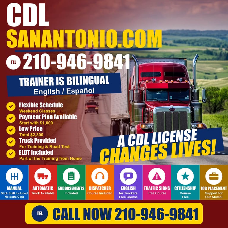 CDL School Geronimo TX - Class A CDL truck driver training for Guadalupe County students