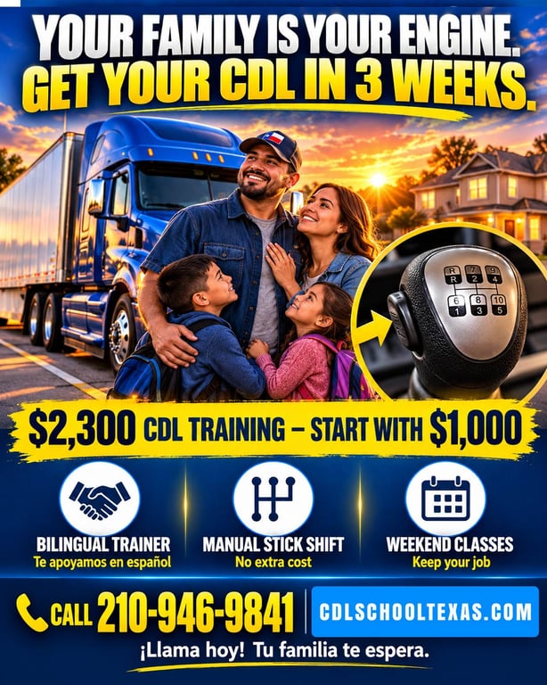 CDL Training Adkins TX — Class A CDL truck driver training with bilingual trainer and weekend classes