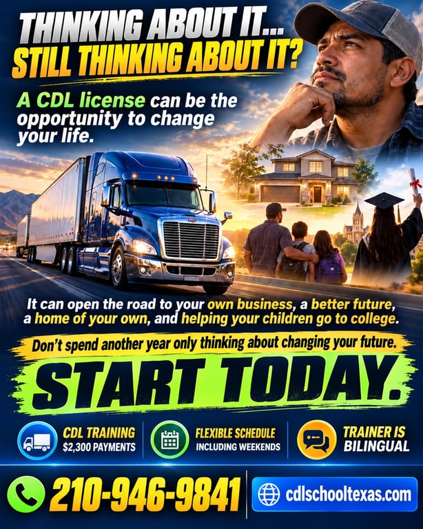 CDL Training Lancaster TX - Class A CDL training with flexible schedules, weekend classes and bilingual trainer
