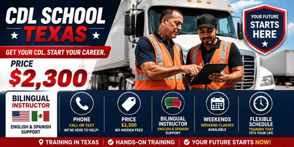 CDL School San Antonio TX trainer and students receiving hands-on truck driving training with a bilingual trainer