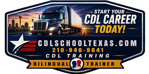 CDL School San Antonio TX trainer and students receiving hands-on truck driving training with a bilingual trainer