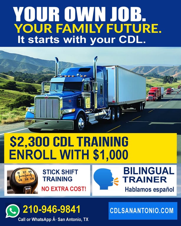 CDL School Garden Ridge TX — Class A CDL training near Garden Ridge with manual stick shift, weekend classes and a bilingual trainer