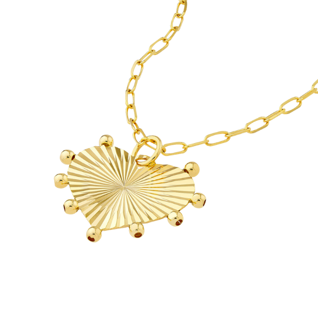 Fluted Heart Medallion Necklace - 14k yellow gold