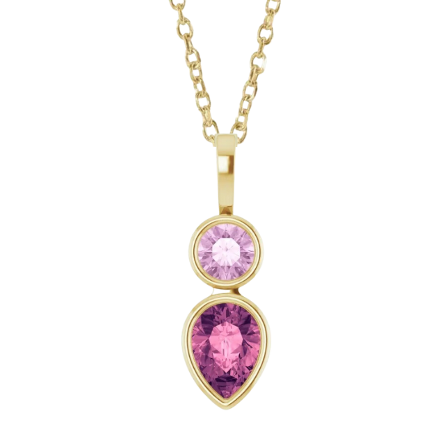 Pink Tourmaline and Lab Grown Sapphire Briggs Necklace - 14k yellow gold